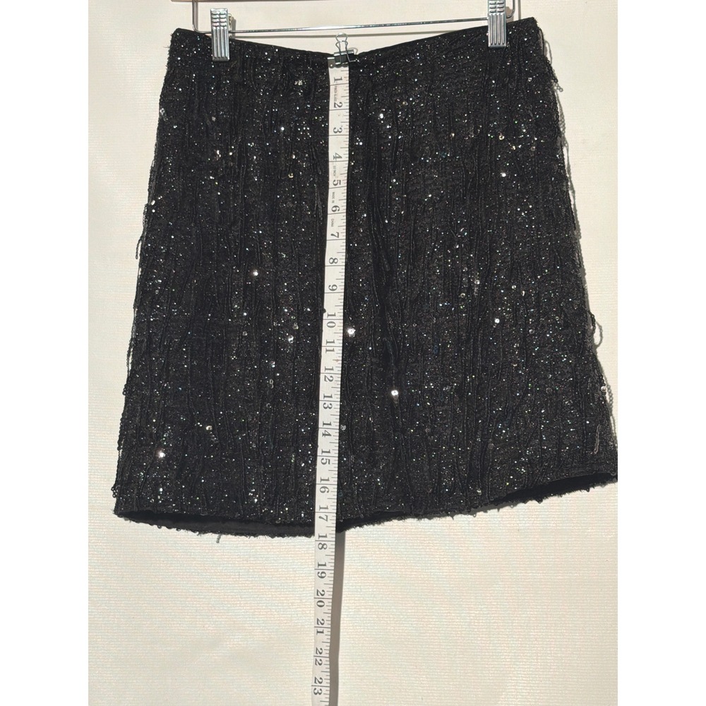 Black Textured Sequin Mini Skirt Metallic Shimmer A-Line Party Size 2 Petite - Picture 4 of 6